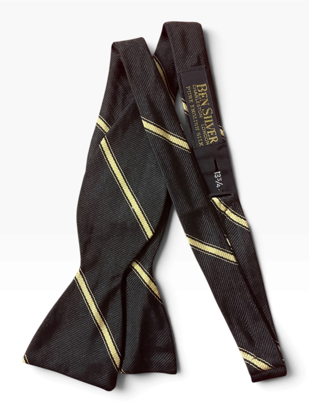 Ben Silver Charleston London Pure English Silk Striped Bow Tie Black Yellow